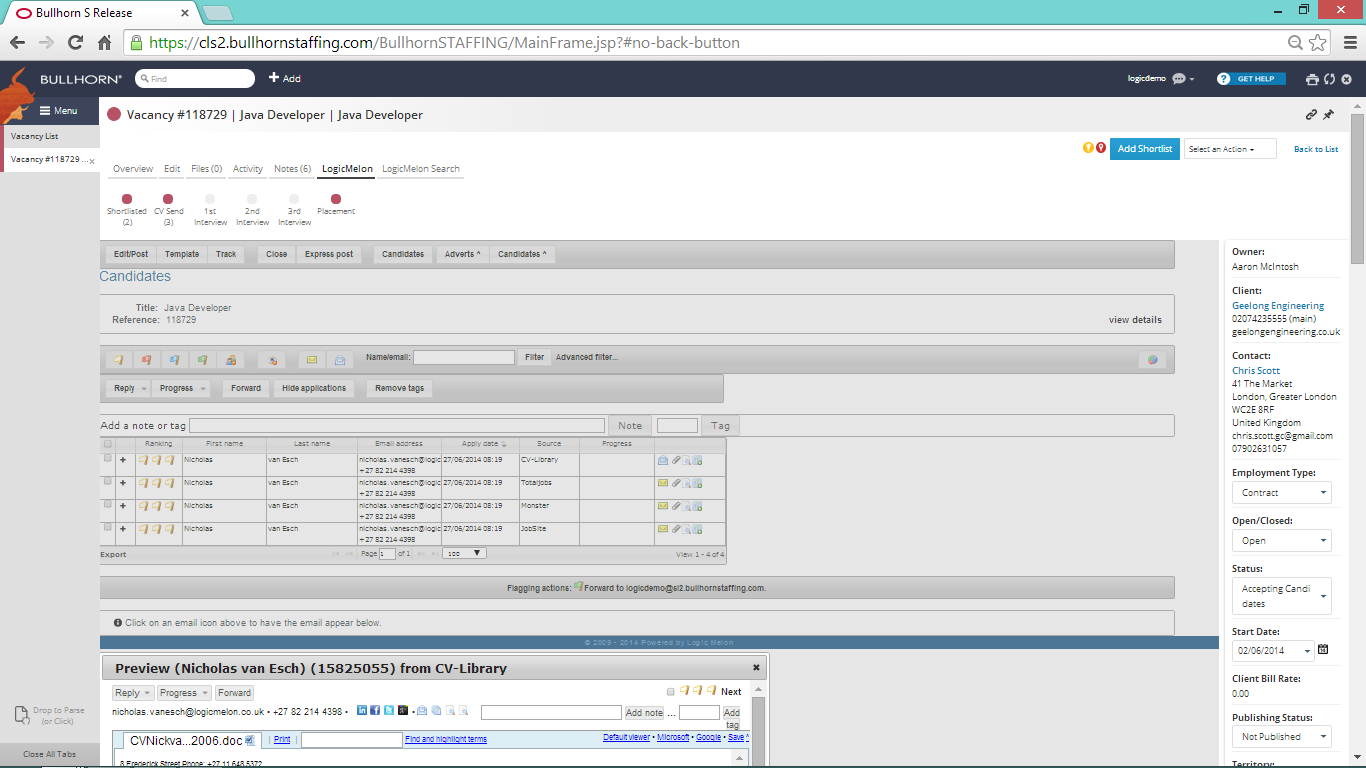 Bullhorn CRM Software Screenshot 4