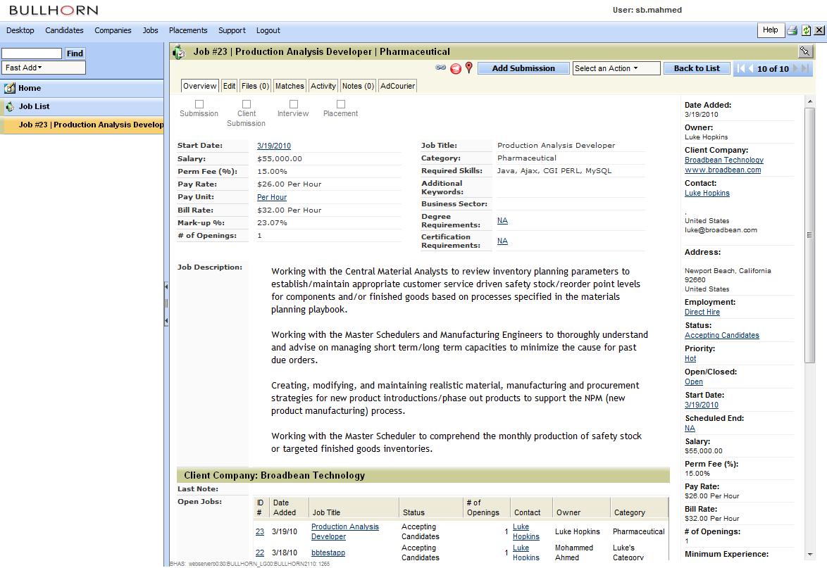 Bullhorn CRM Software Screenshot 6